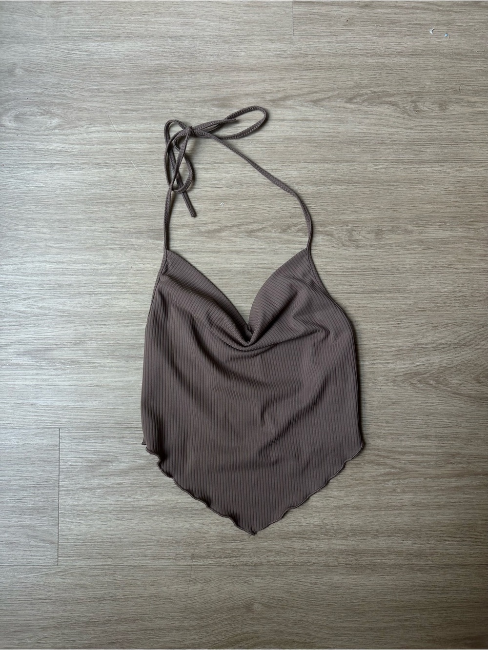 SHEIN Brown Ribbed Halter Cowl Neck Camisole